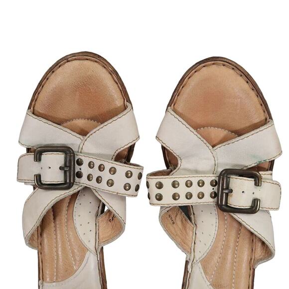 Born Shoes Women 8 Sandal Slide Wedge Leather Fashion Comfort Buckle Strap White - Picture 9 of 16